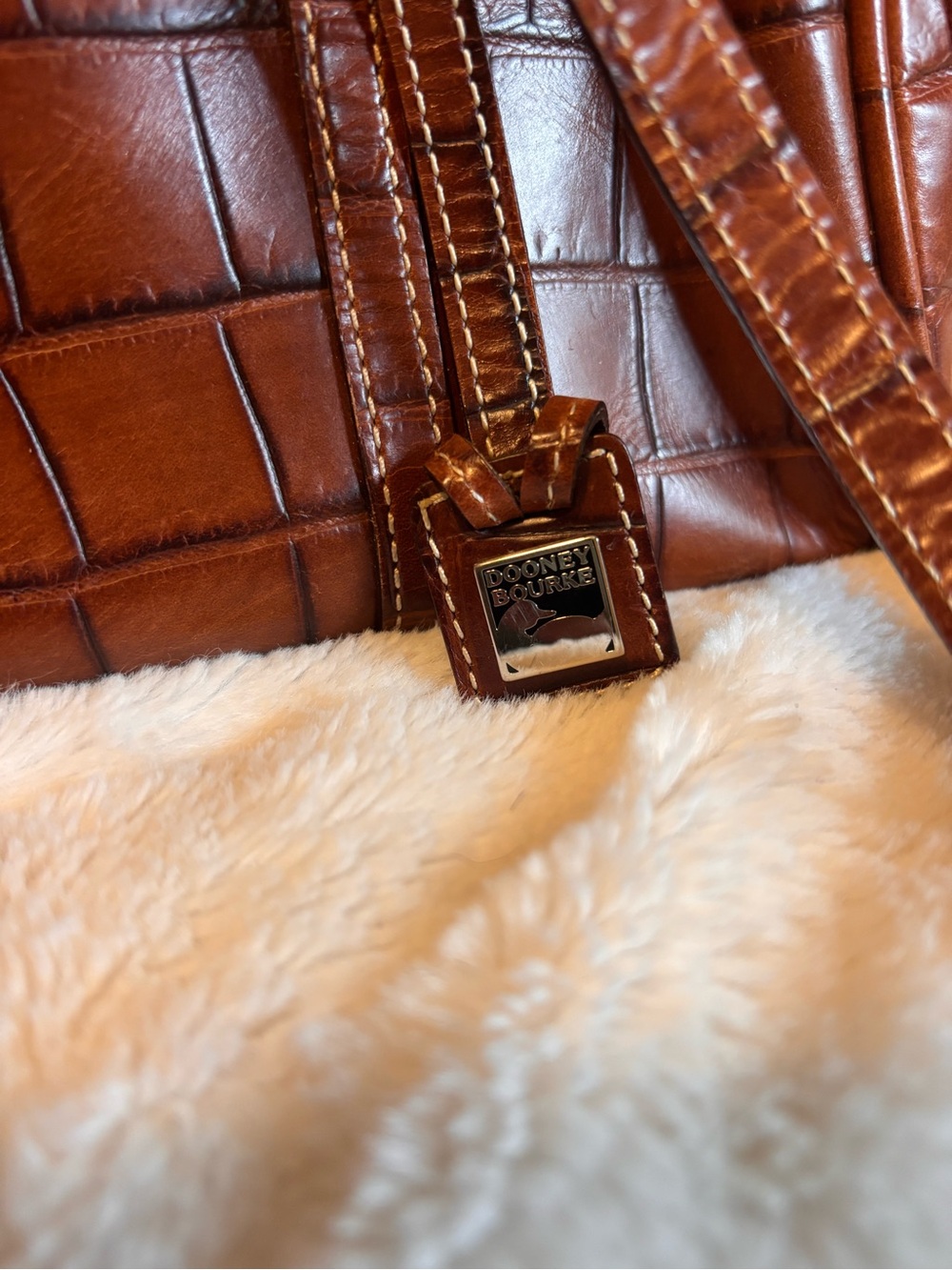 Dooney & Bourke Croc-Embossed Leather Wristlet in Chestnut Brown - Picture 2 of 7